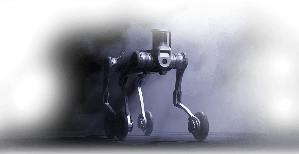Unitree B2-W Industrial Wheeled Quadruped Robot Dog with 40kg Payload, 50km Range, IP67 Waterproof, LiDAR Navigation for Power Inspection & Logistics
