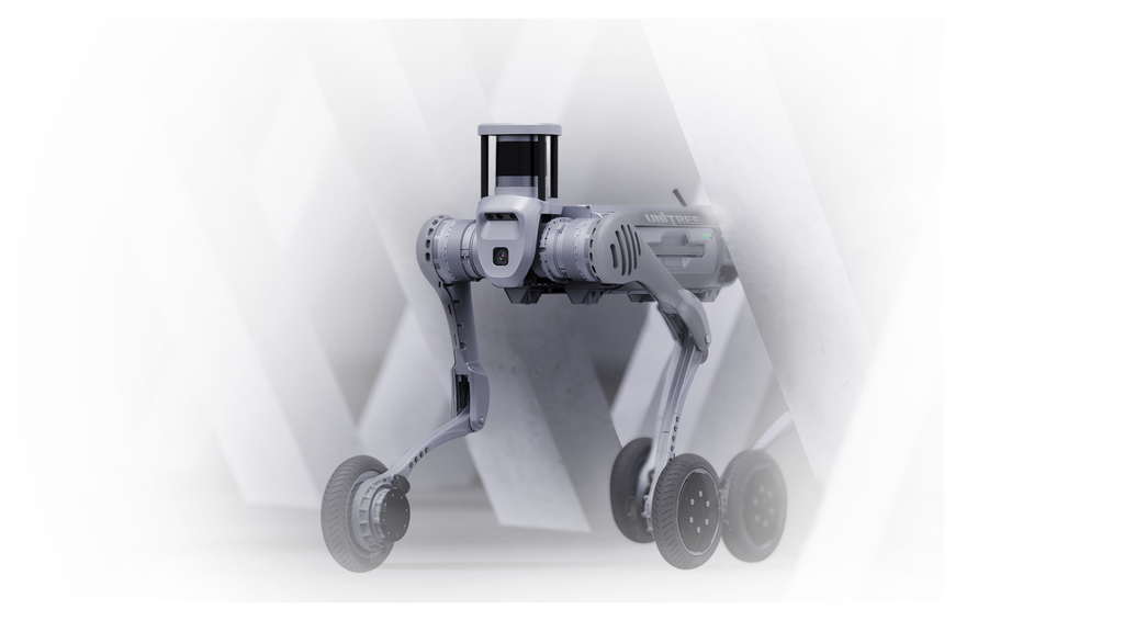 Unitree B2-W Industrial Wheeled Quadruped Robot Dog with 40kg Payload, 50km Range, IP67 Waterproof, LiDAR Navigation for Power Inspection & Logistics