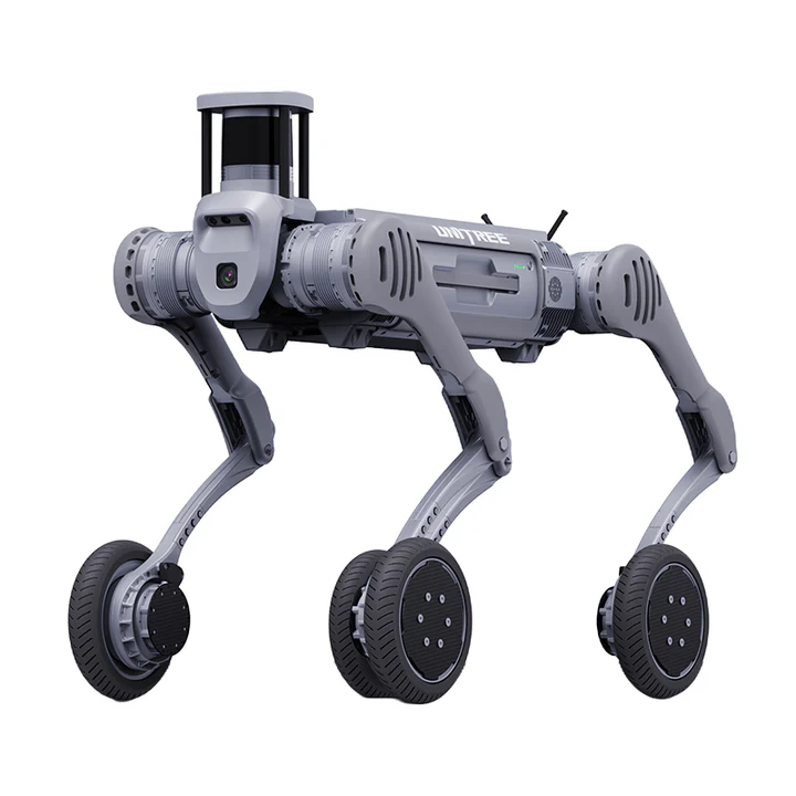 A close-up of the Unitree B2 W's top open platform, showcasing its versatile mounting interfaces (such as mounting bases for robotic arms and detectors).