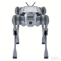 The Unitree B2 quadruped robot (robot dog) is shown in its standard silver-gray body, featuring a compact and simple design.
