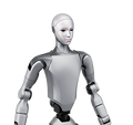 The Unitree H2 humanoid robot, with a metal body, is in a stand-up, idle position.